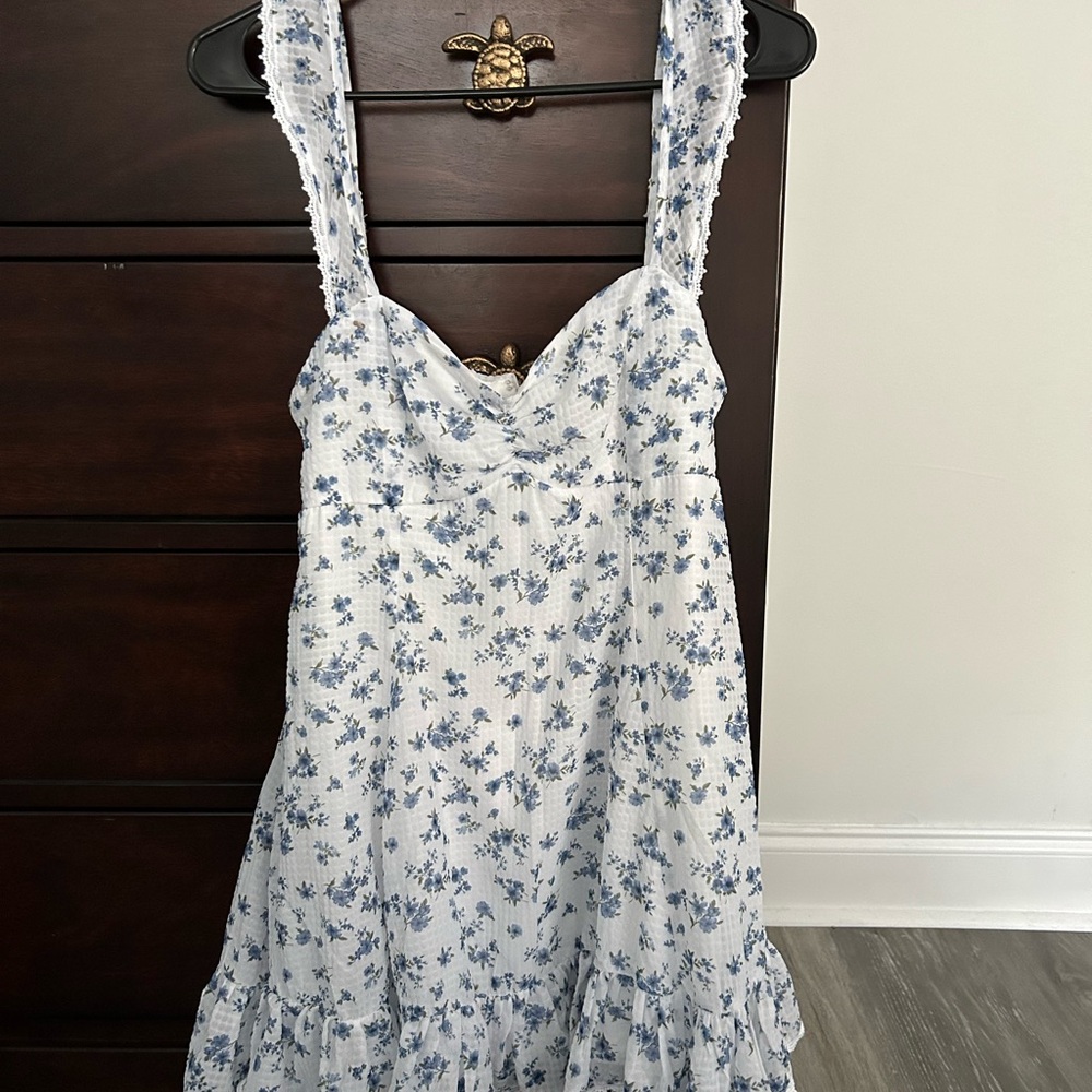 Altar'd State White Dress with Blue Floral Print
